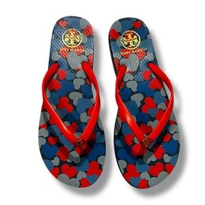 Tory Burch Thin Flip FlopsThong Sandals Blue Orange Hearts Designer